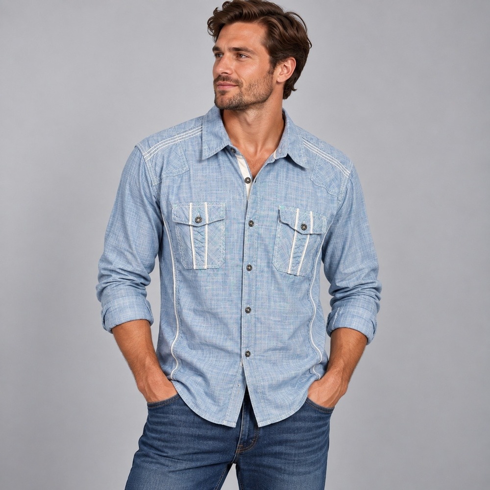 BKE Standard Fit Mens Blue Crosshatch Button Down Shirt Large 11284FPW